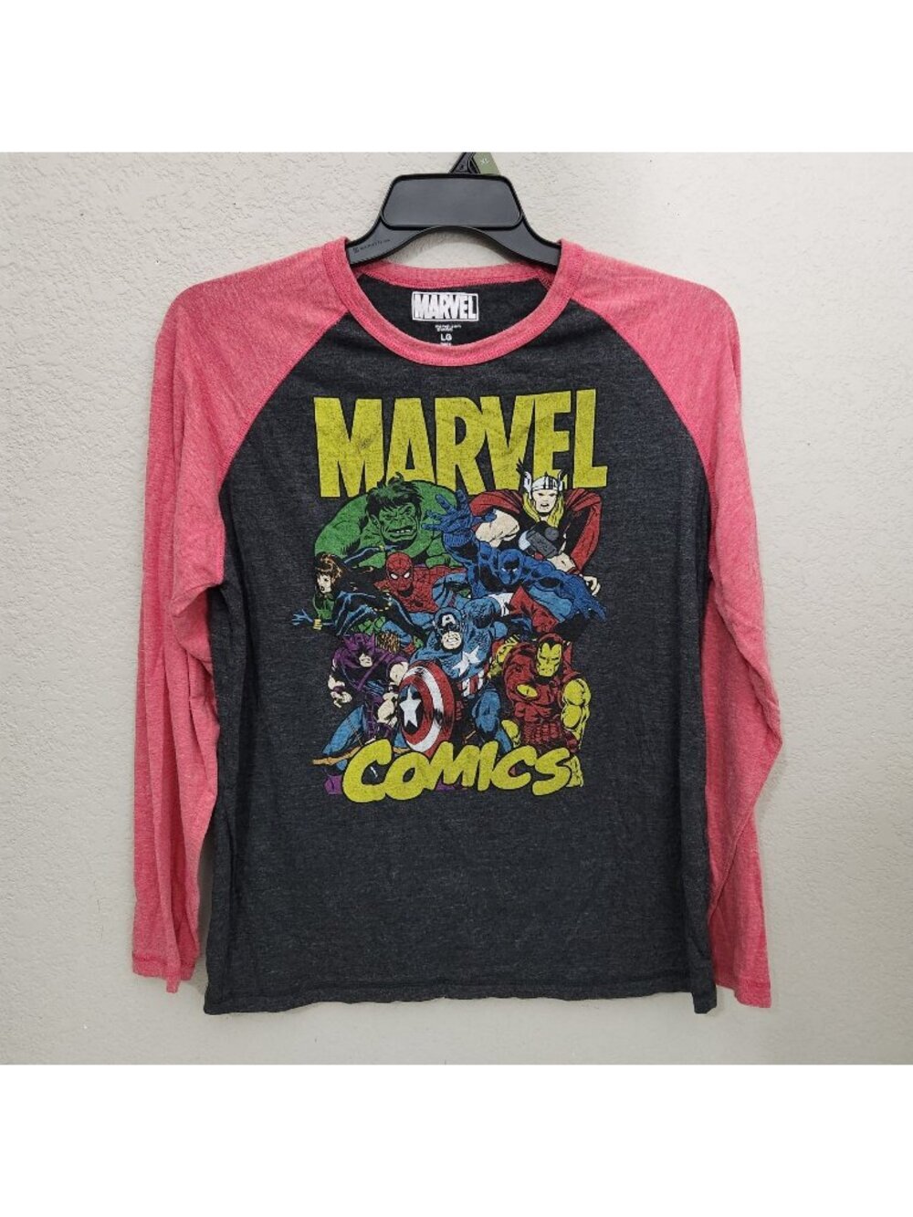 Marvel Comics Mens Long Sleeve Raglan Shirt With Avengers Graphic Large L